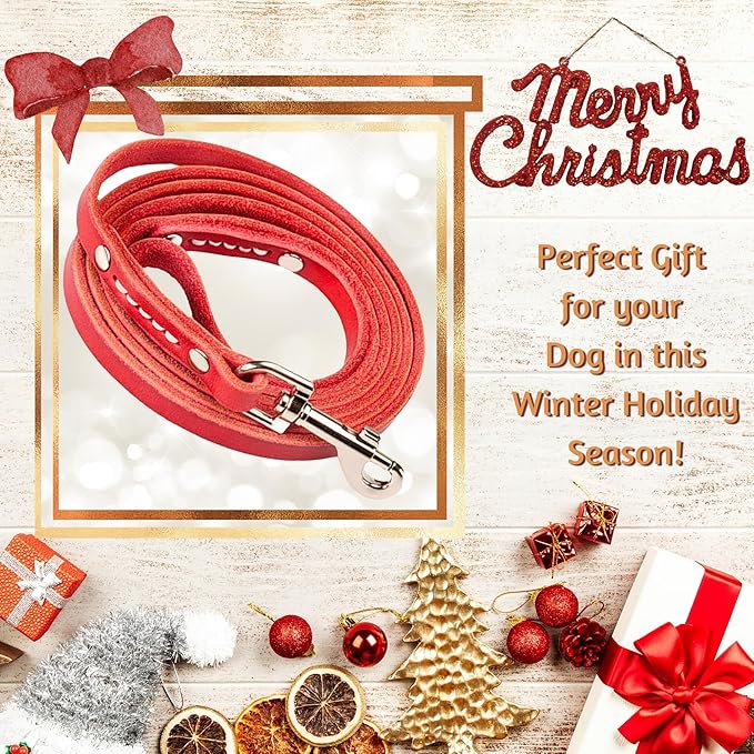 ADITYNA - Premium Leather Dog Leash - 6 ft, Heavy-Duty, Soft & Strong for Small/Medium Dogs (Small: 6 ft x 1/2", Red)