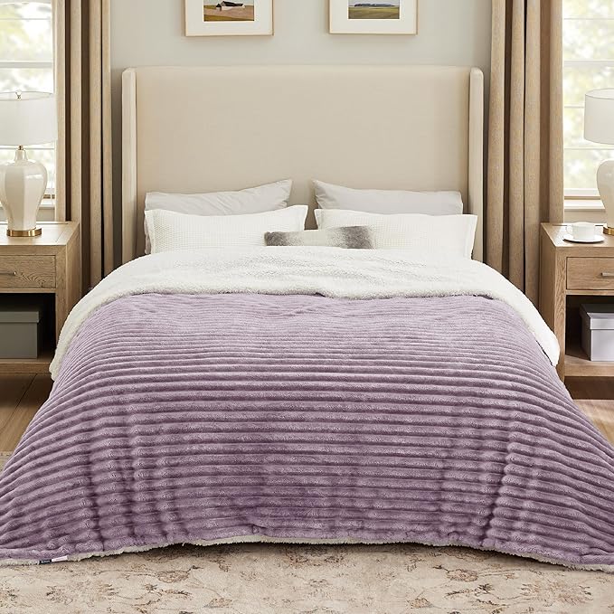 Bedsure Sherpa Blanket Queen Size for Bed - Super Soft, Cozy Fleece Thick Warm Blanket for Winter, GentleSoft Home Room Decor, Purple, 90x90 Inches