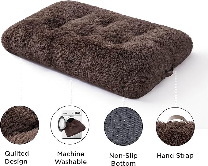 Bedsure Washable Extra Large Dog Bed for Crate, Faux Fur Dog Crate Pad for Large Breed, Plush Soft Comfort Dogs Sleeping Mat, Anti-Slip Pet Kennel Pad, 41" x 29", Dark Brown