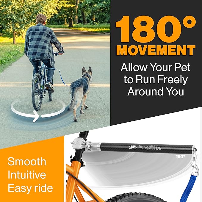 V2.0-180° Rotating Dog Bike Leash - with Shock Absorbers and Quick Attach Mechanism | Carbon Fiber | Detachable, Adjustable for The Smoothest Ride- Patent Pending (Blue)
