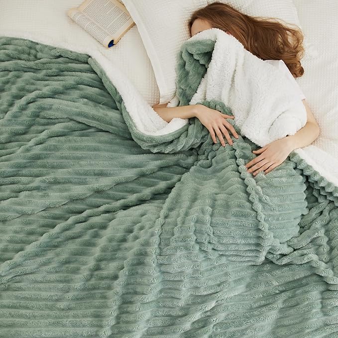 Bedsure Sherpa Blanket Queen Size for Bed - Super Soft, Cozy Fleece Thick Warm Blanket for Winter, GentleSoft Home Room Decor, Sage Green, 90x90 Inches