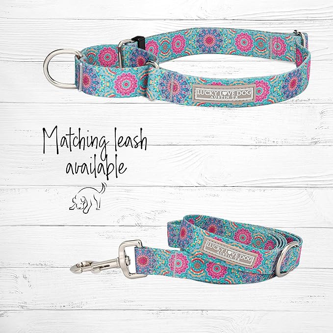 Lucky Love Dog Martingale Dog Collar - Adjustable, No-Slip, Durable, & Soft Webbing Collar for Male and Female Dogs Ideal for Training & Walking - Clara, Medium
