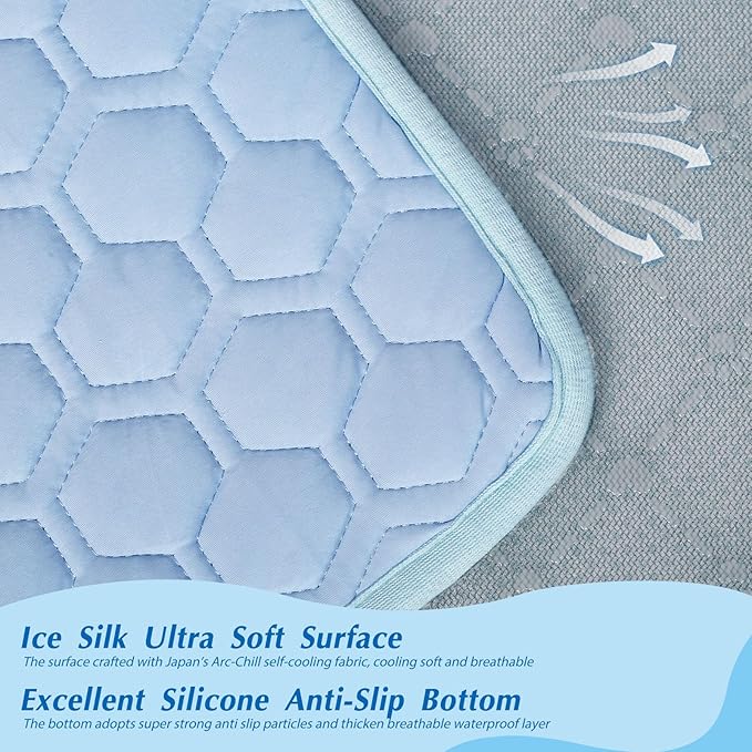Upgraded Self-Cooling Mat for Dogs & Cats - Thicken, Washable, Non-Toxic, Foldable & Non-Slip Dog Cooling mat Pet Cooling Pad for Indoor, Outdoor, Car- Perfect for Summer (Blue, 28"*39"(Large))