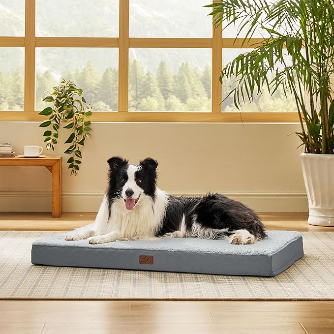 Bedsure Dog Beds Large Sized Dog - Comfy Flat Pet Beds with Removable Washable Cover, Orthopedic Egg Crate Foam Puppy Mat, Suitable for Pet Up to 65 lbs