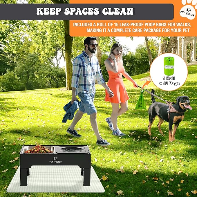 Dog Bowls Elevated Large Breed, Raised Dog Bowl Stand with 4 Adjustable Height, Stainless Steel Food Bowl & No-Spill Water Bowl for Small, Medium, Large Dogs