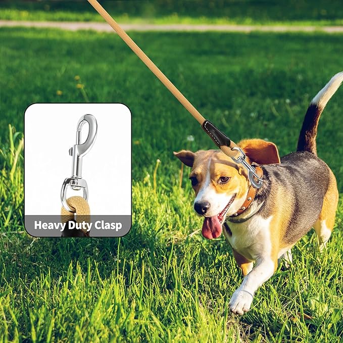 Mile High Life Genuine Leather Wrapped Handle Dog Leash, w Heavy Duty Clasp Rope Leash for Small Medium Large Dogs (Yellow, 5FT)