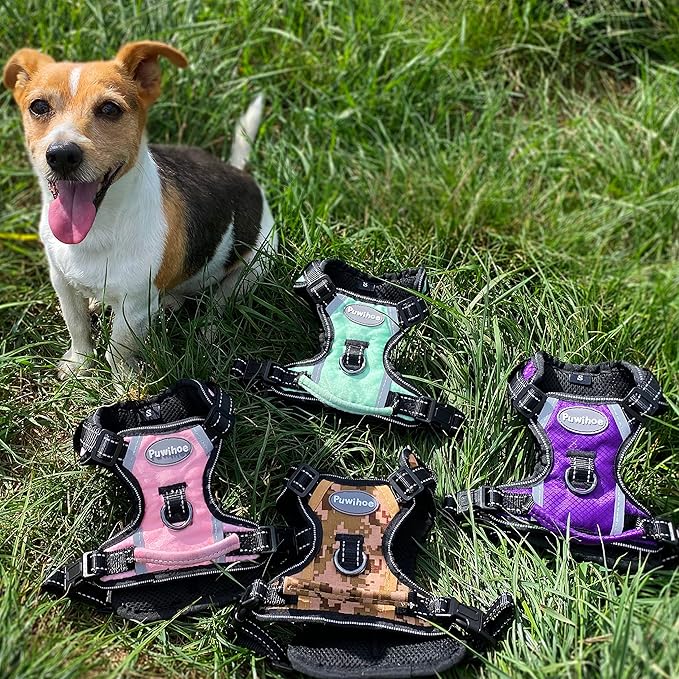 No Pull Dog Harness, Reflective Walking Dog Harness with Easy Control Handle and Front & Back Clips,Adjustable Breathable Soft Padded Dog Vest Harness for Large Medium Small Dogs,Purple,M