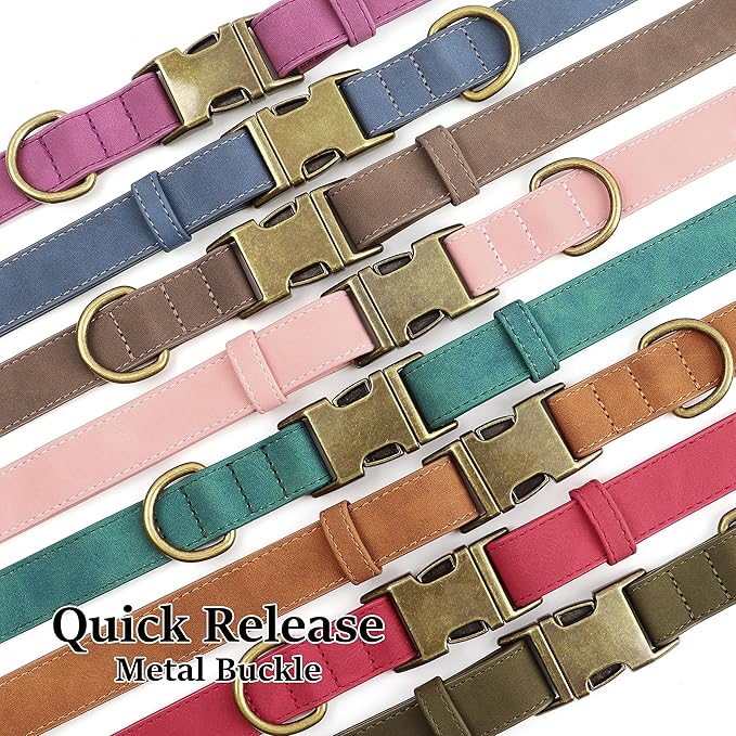 Didog Soft PU Leather Dog Collar, Stylish Quick Released Dog Collars for Medium Dogs, Easy Clean Adjustable Pet Collar for Daily Walking, Dark Green, M Fit 13-21" Neck