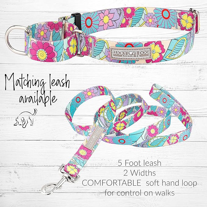 Lucky Love Dog Martingale Collar, Premium No Slip Martingale Collar for Medium Dogs, Great for Whippets, Greyhounds, and More (Caroline, Medium)