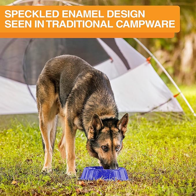 Neater Pet Brands - Outdoor Camping Style Pet Bowl - Enamel Ware Blue Black Granite Colors - Dog Cat No Tip Skid Bowls (32 oz, Blue)