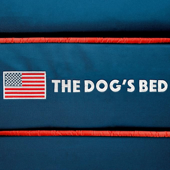 The Dog’s Bed Orthopedic Memory Foam Dog Bed with Bolsters, Oxford Fabric, Blue with Dark Red Trim, Large