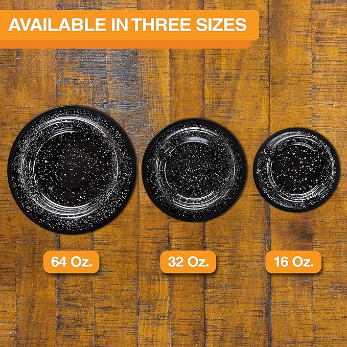 Neater Pet Brands - Outdoor Camping Style Pet Bowl - Enamel Ware Blue Black Granite Colors - Dog Cat No Tip Skid Bowls (32 oz, Black)